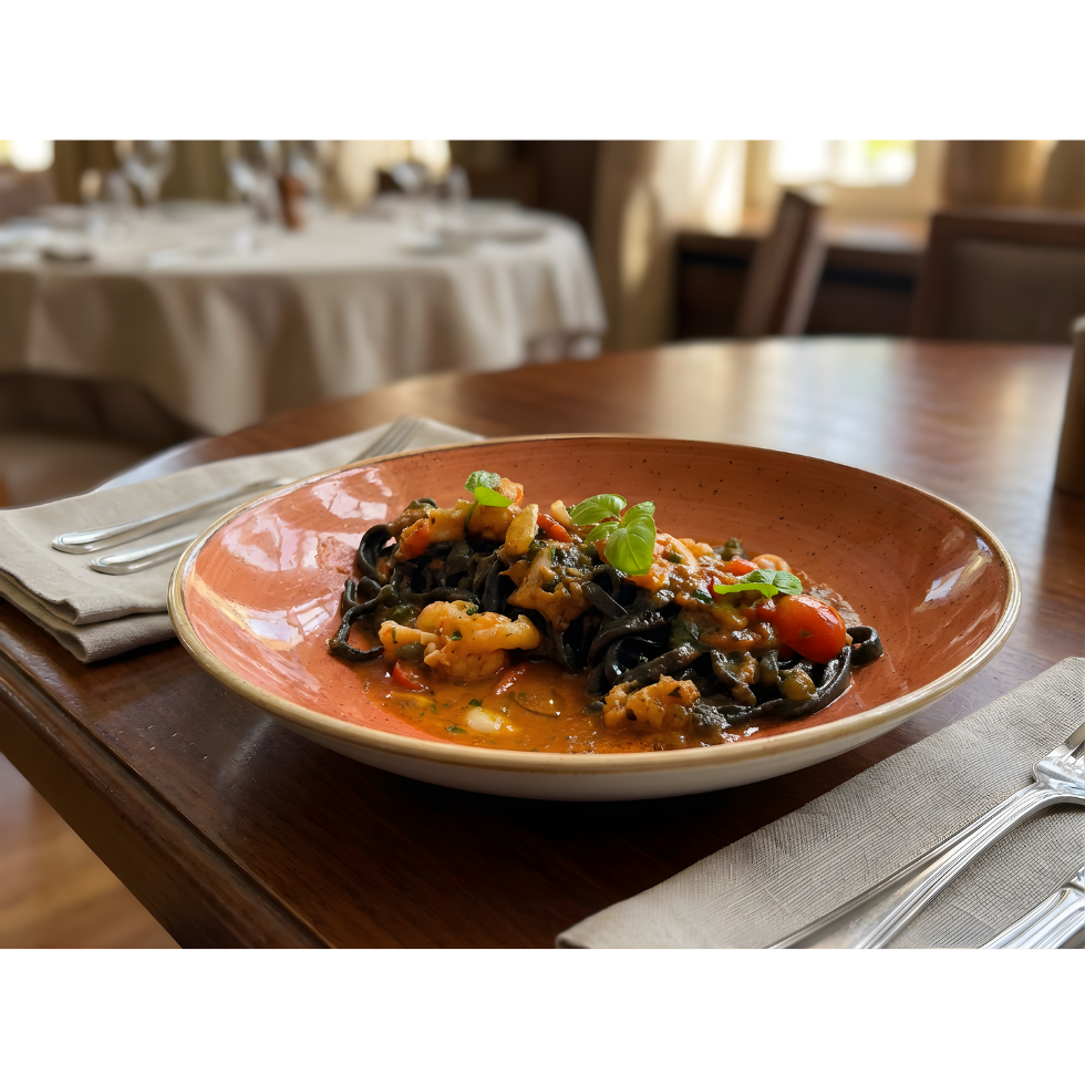 BLACK SQUID INK TAGLIOLINI WITH MORETON BAY BUGS (SERVE 2)