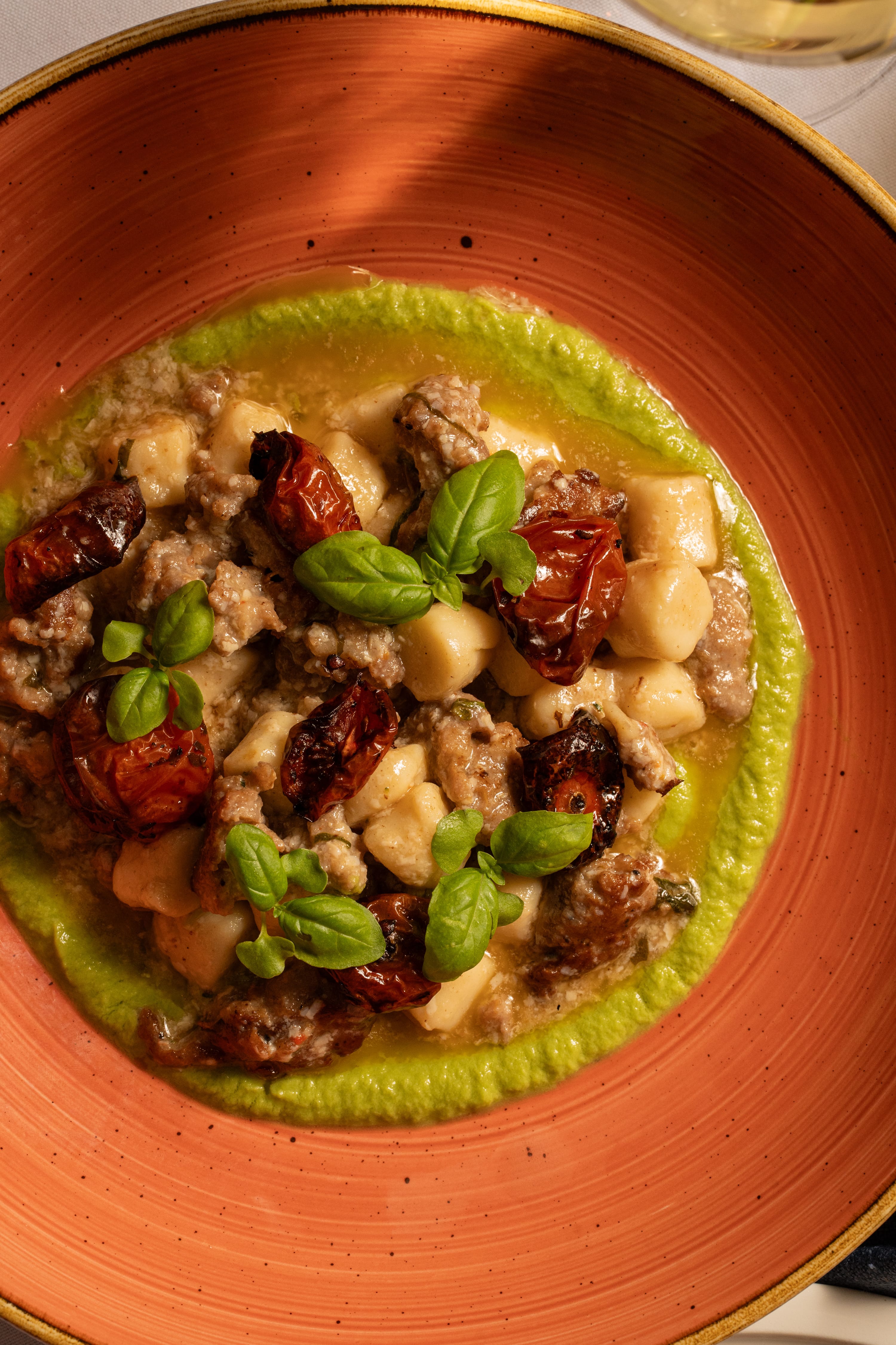 Ricotta Gnocchi, Sausage & Broccolini pesto