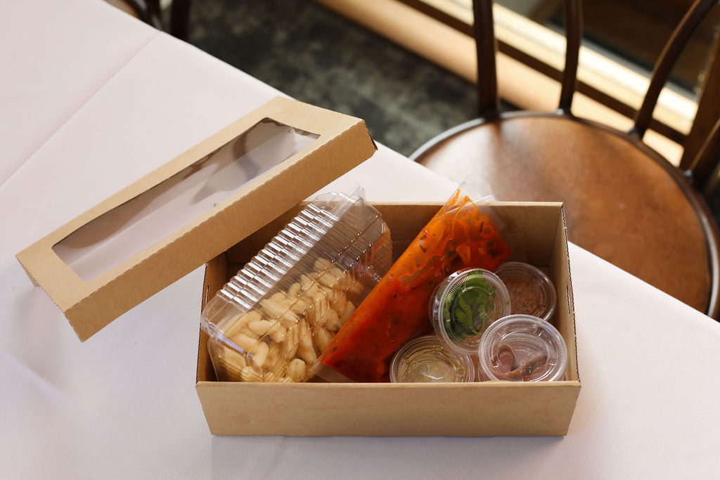 Cavatelli alla Puttanesca, garlic, tomato, olives, capers, anchovy, parsley, chilli crumbs (PS)