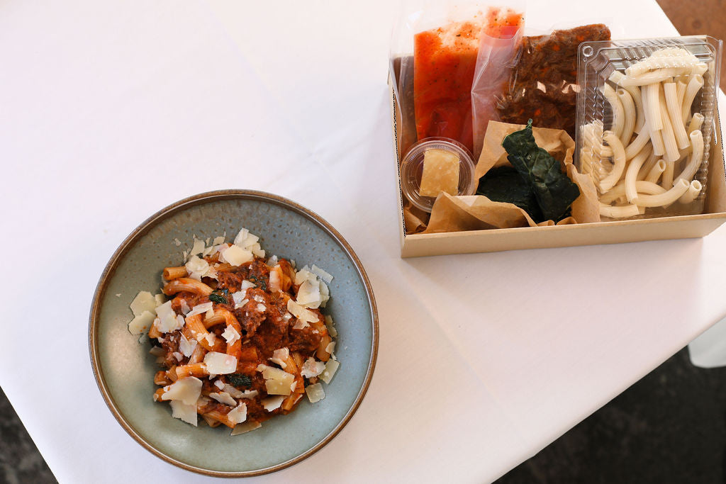 Maccheroni Beef cheek ragout, tomato, cavolo nero, parmigiano