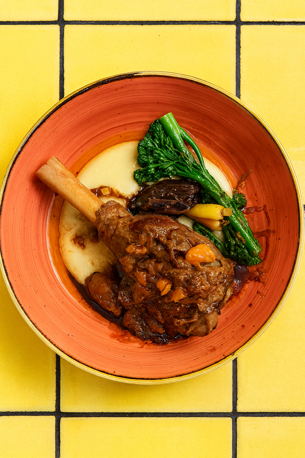Lamb shank, parisian mash, dutch carrot, broccolini, eshallot, vin cotto