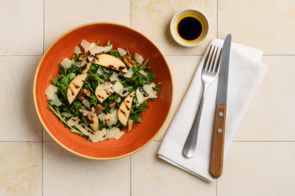 Pear &amp; Rocket salad, parmigiano, olive oil and balsamic (Vegetarian &amp; GF)