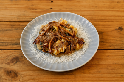 Porcini Tortellini, red wine, garlic, butter, braised lamb chops, oyster mushroom, tarragon, parmigiano, parsley