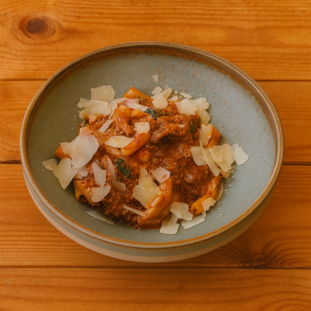 Maccheroni Beef cheek ragout, tomato, cavolo nero, parmigiano