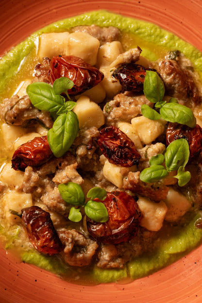 Ricotta Gnocchi, Sausage &amp; Broccolini pesto