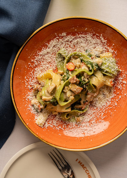 Scialatielli, porchetta, cime di rapa, chilli, ricotta salata