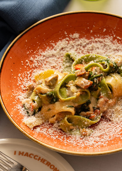 Scialatielli, porchetta, cime di rapa, chilli, ricotta salata